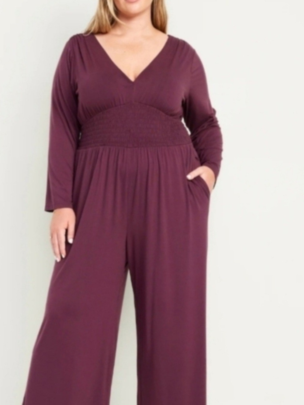 Old Navy Plus V-Neck Smocked Waist Jumpsuit - Plum